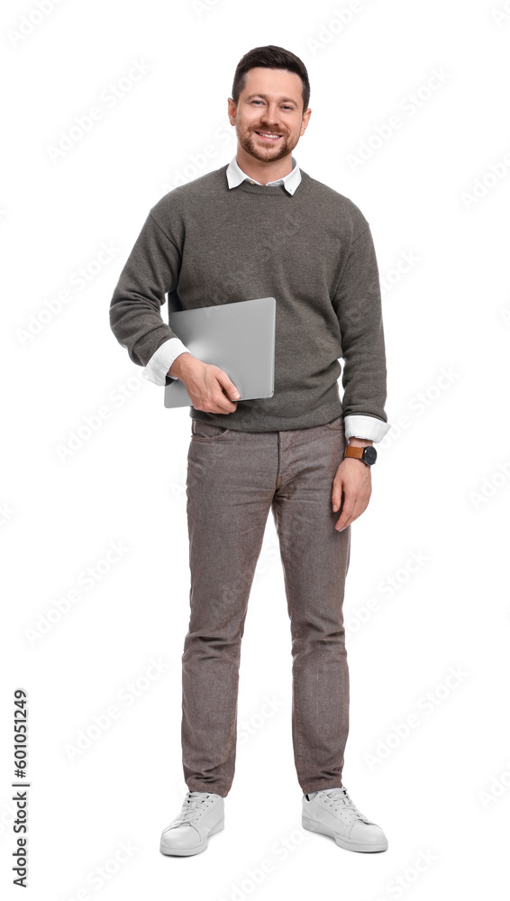 Handsome bearded businessman with laptop on white background Handsome bearded businessman with laptop on white background