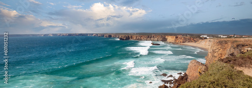 Spectacular views of Praia do Tonel (Tonel beach), a surfers' paradise, Sagres Point (Ponta de Sagres) a stunning windswept promontory  near Cape St. Vincent (Cabo de São Vicente), Algarve, Portugal