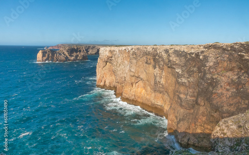 Cape St. Vincent (Cabo de São Vicente), a windswept promontory with spectucular cliffs and a historic lighthouse, Algarve, Portugal. The southwesternmost point of mainland Europe.