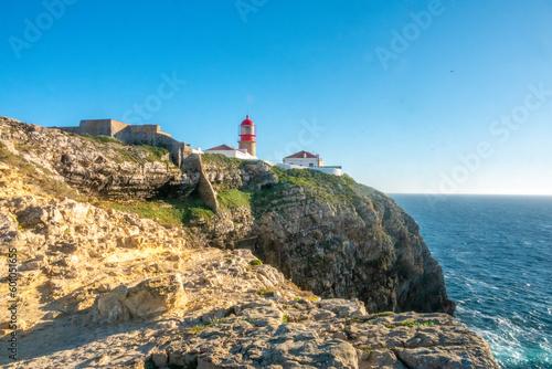 The historical lighthouse at Cape St. Vincent (Cabo de São Vicente), the southermost point of mainland Europe.  Algarve, Portugal.