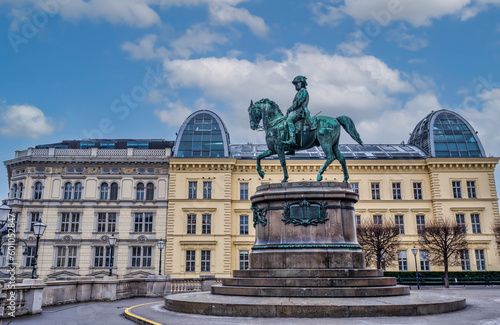 Vienna Statue of Erzherzog Albrecht and in front of historic building, Vienna, Austria