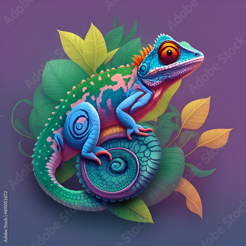 The cute Chameleon is a colorful beautiful animal created with Generative AI technology © MMS