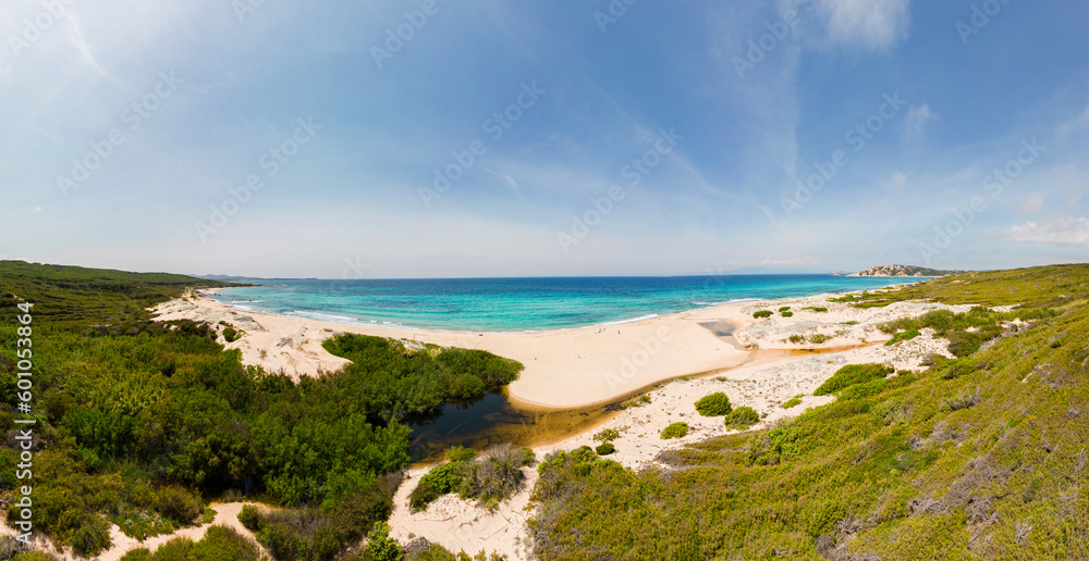 Landscape aerial view of Lu Litarroni beach in Sardinia, Sassari Province, Italy