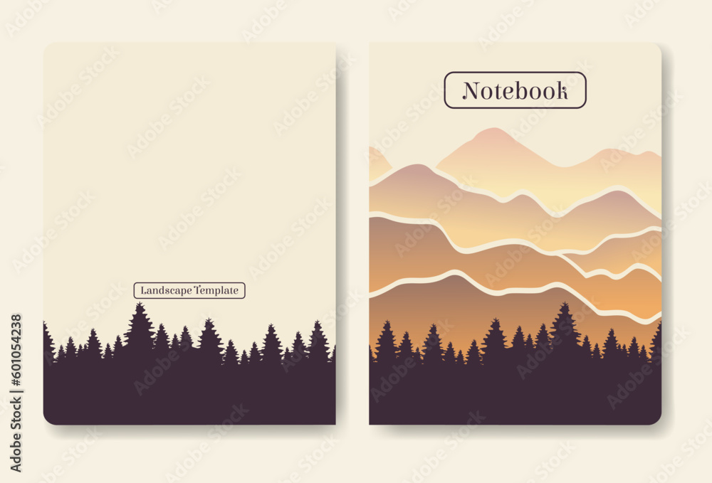 Abstract minimal mountain landscape notebook cover. Gradient mountains