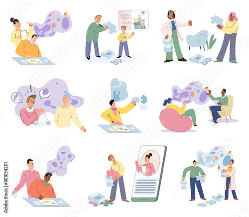 Psychologist listening to patient at mental therapy session. Growth mind and mental intelligence self development tiny person. Person talking to psychotherapist. Psychological session therapy support