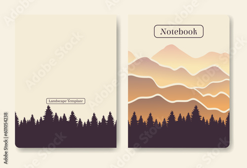 Abstract minimal mountain landscape notebook cover. Gradient mountains