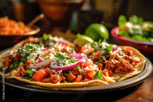 Tacos. Crispy flour and corn tortillas filled with sausage  cheese  salsa and guacamole. Classic Tex-Mex or Mexican restaurant entr  e favorite. Ai generative