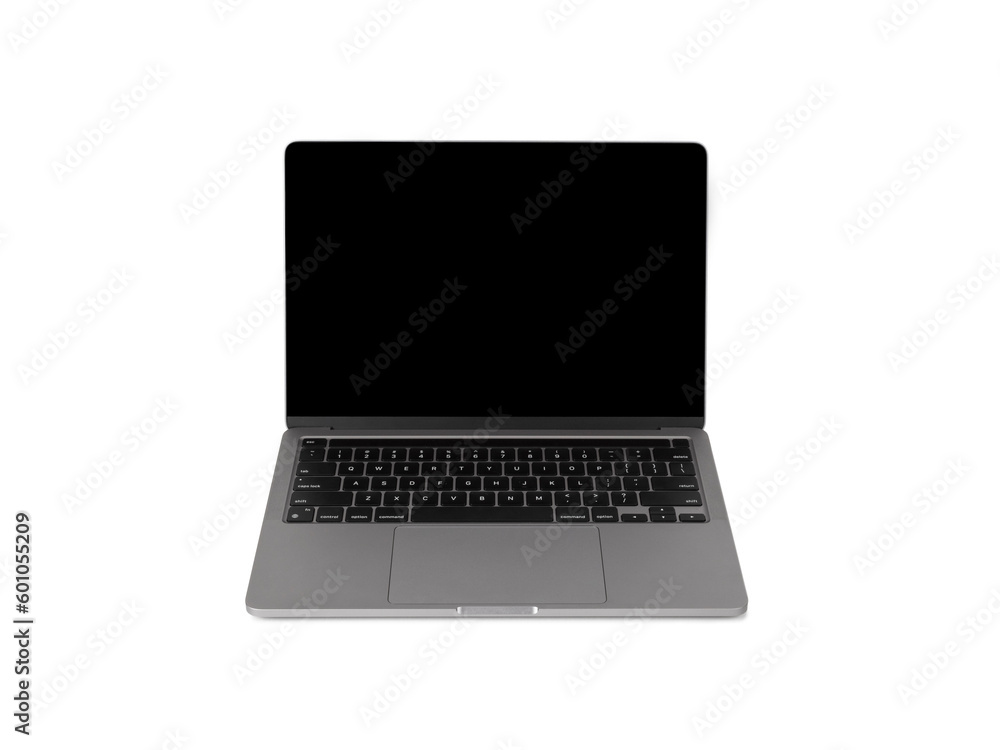 Photo of realistic modern laptop open with white screen isolated on white background Photo of realistic modern laptop open with white screen isolated on white background