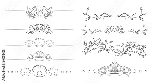 Calligraphic design elements border set. Isolated vector illustration.