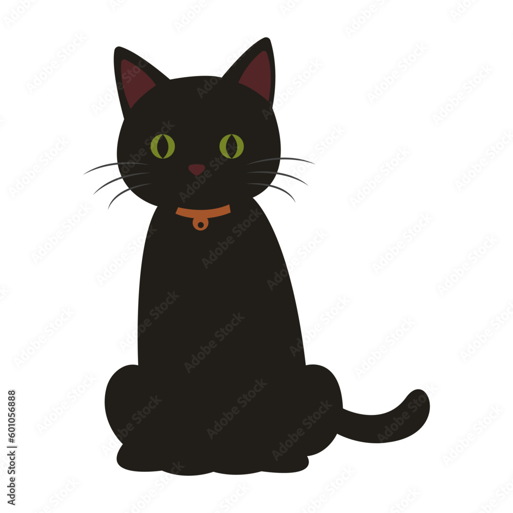 Cartoon cute nursery black cat sitting on the ground Cartoon cute nursery black cat sitting on the ground
