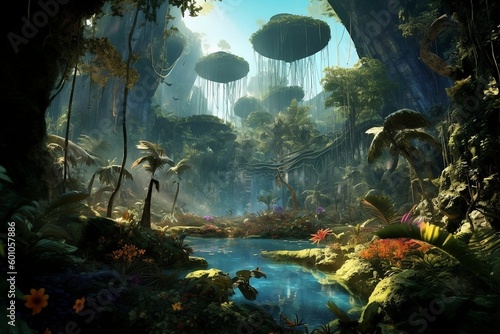 pandora landscape in the forest with floating islands photo
