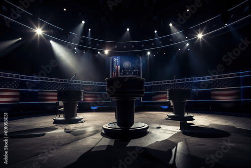 Ai generated illustration of  USA Presidential debate on the stage concept. photo