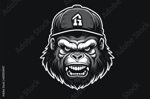 head of gorilla wearing cap