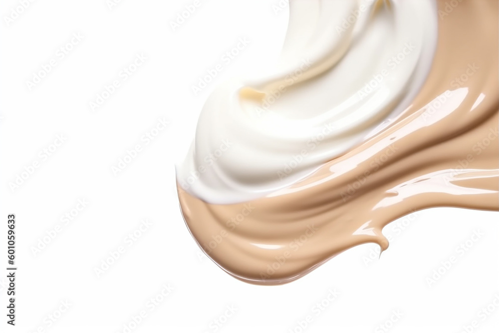 Beige and white two colors cream smear, white background. Generative AI Beige and white two colors cream smear, white background. Generative AI