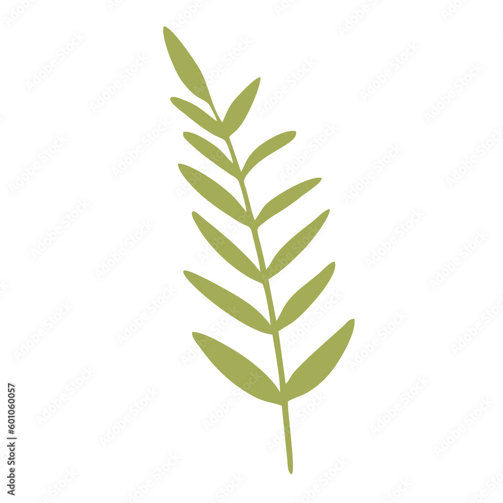 Green branch with leaves cartoon style