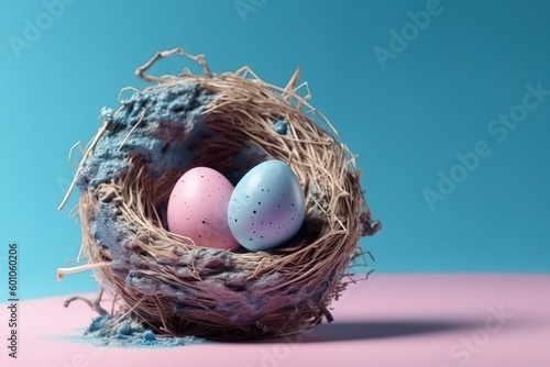easter colorful eggs in nest, generative AI