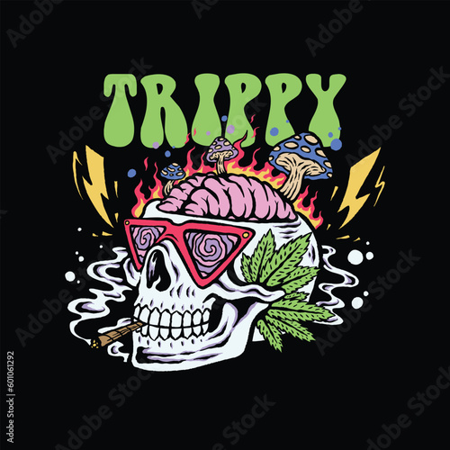 Trippy skull tee graphic vectors.