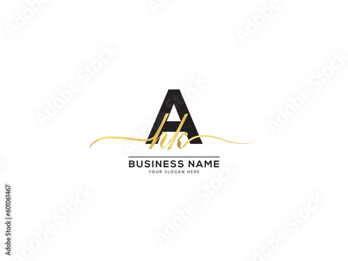 Golden AHK Signature Letter Logo, Creative ahk hak Logo Letter Design For You © VectorBoss1