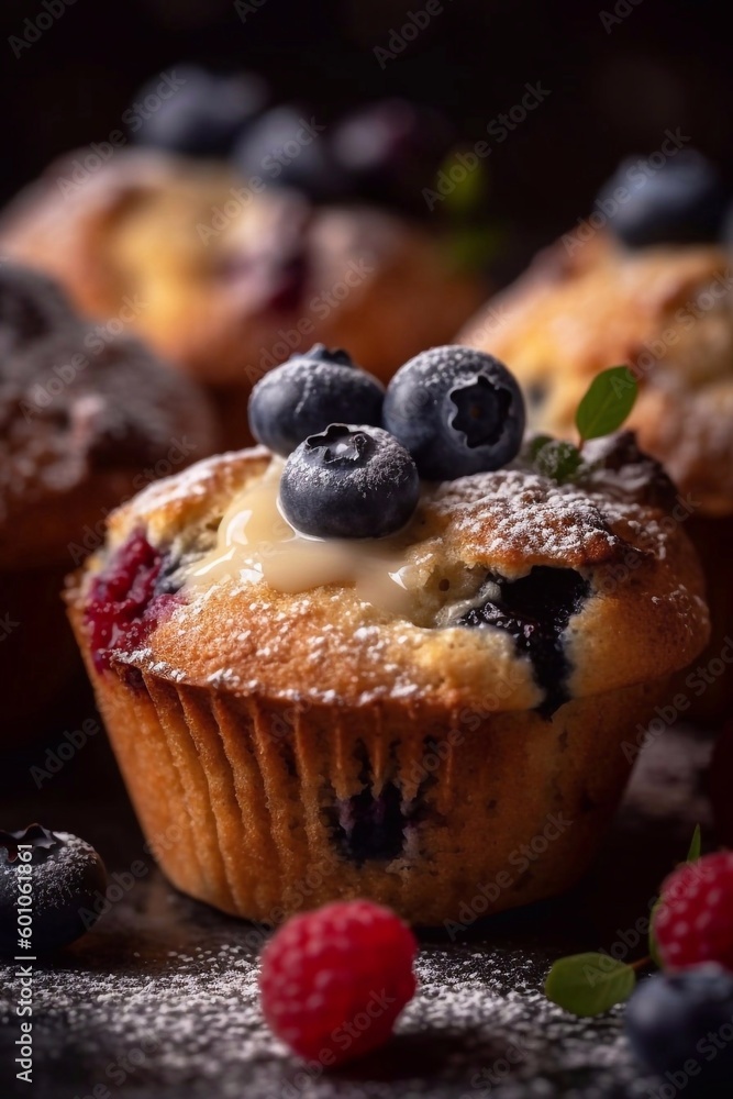 Close up Berry cupcakes with ai generative Close up Berry cupcakes with ai generative