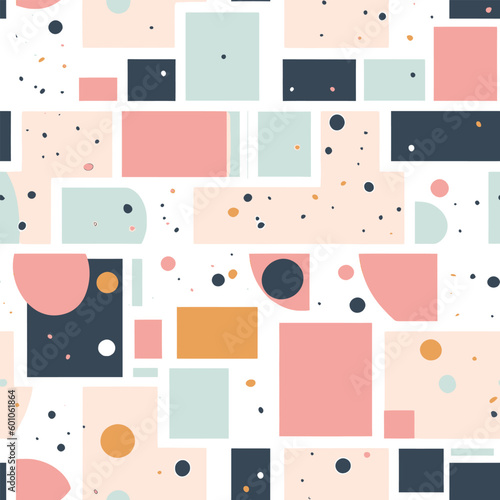 Pastel Playground: An Abstract Geometric Design of Squares and Circles