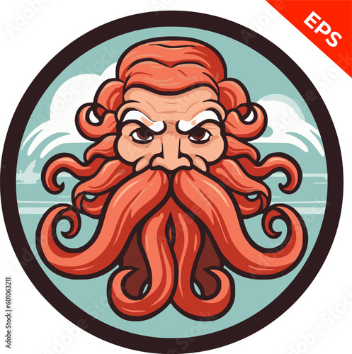 Neptune kraken sea god, lord of the sea. Beautiful avatar, men sticker, emblem