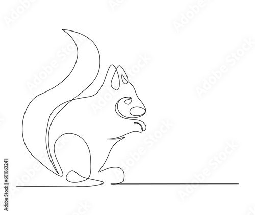 Continuous one line drawing of chipmunk. Squirrel single line art vector illustration. Editable stroke.