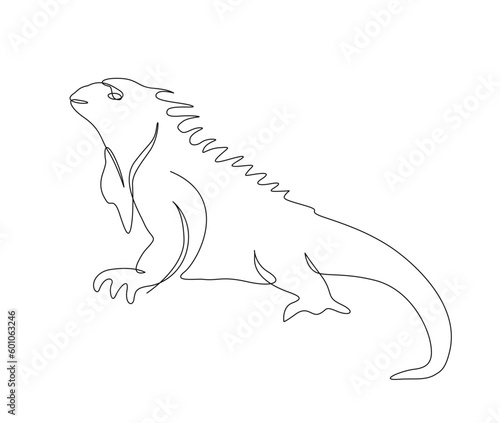 Continuous one line drawing of iguana. Lizard - reptile single line art vector illustration. Editable stroke.