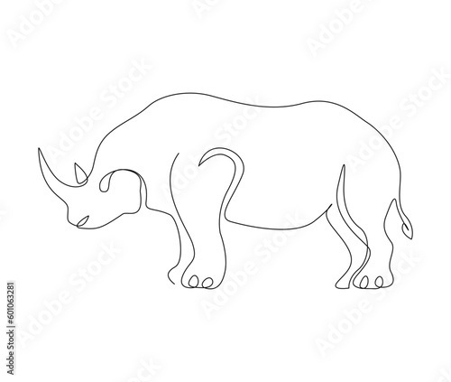 Continuous one line drawing of rhinoceros. Big rhinoceros single line art vector illustration. Editable stroke.