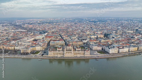 The Best of Budapest Aerial View of Hungarian Parliament Building and Danube River in Cityscape from a Drone Point of View