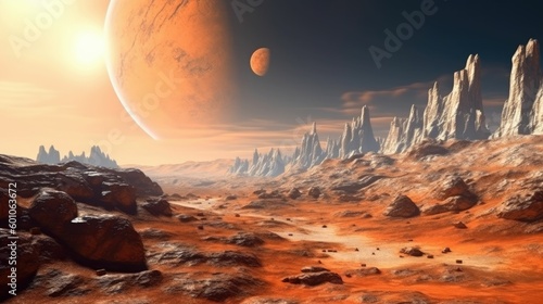 3D rendering of an alien planet mountain photo