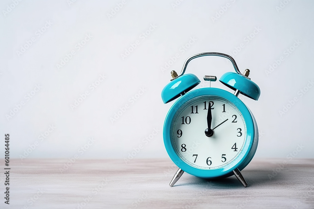 blue alarm clock on a white background with copy space. Created with Generative AI Technology blue alarm clock on a white background with copy space. Created with Generative AI Technology