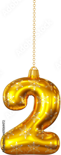 3D Render Alphabet Number 2 Hanging Christmas Lamp