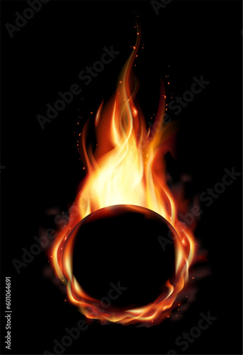 Transparent realistic round fire flame frame 