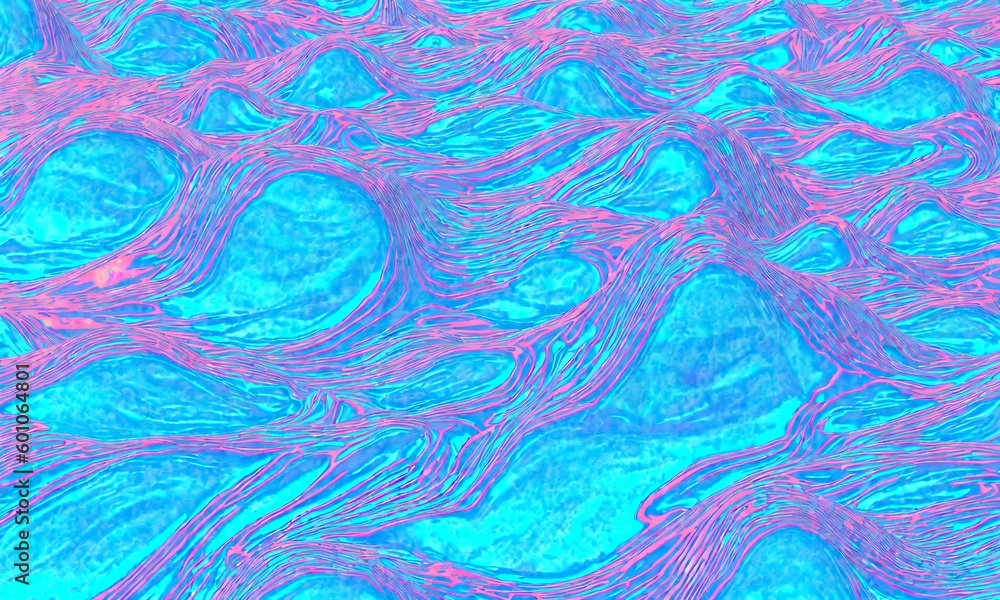 Seamless 80s holographic pink and blue frosted molten waves background texture. iridescent abstract neon webpunk or vaporwave aesthetic surreal wavy marble pattern. generative ai, generative, ai