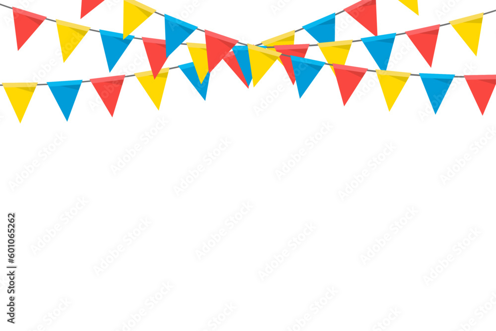 Carnival garland with colorful flags isolated on white background. festival decoration concept. Carnival garland with colorful flags isolated on white background. festival decoration concept.