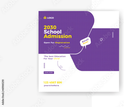 School admission social media post banner template design