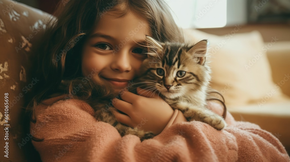 Girl with cat in pocket at home Girl with cat in pocket at home