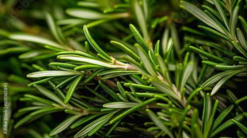 Background of green fresh rosemary herb bunches. AI generated