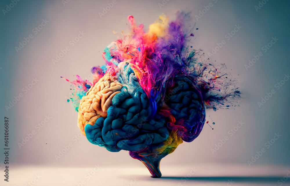 concept of a human brain full with creativity, shows multiple colors ...