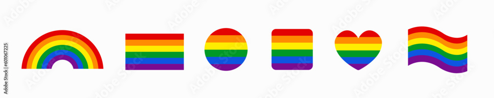 LGBT rainbow flag set. Gay pride month symbols set. Heart, rainbow ...