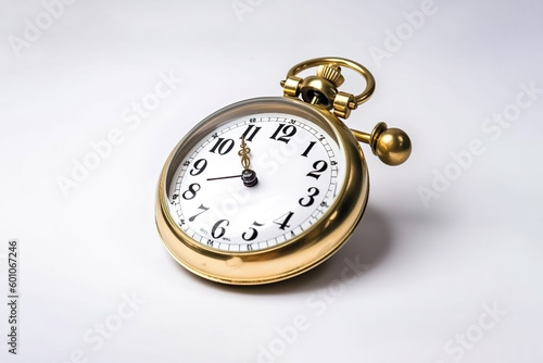 golden alarm clock on a white background. Created with Generative AI Technology