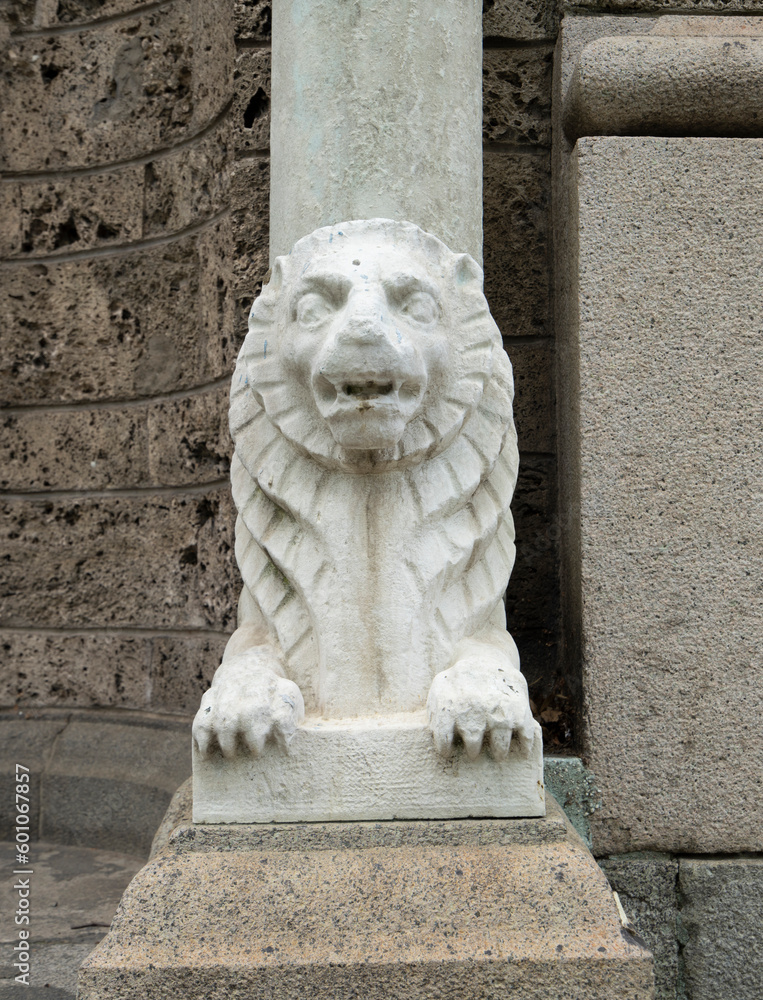 the statue of a lion  to the Saint Domenica Orthodox Cathedral in Sofia, Bulgaria