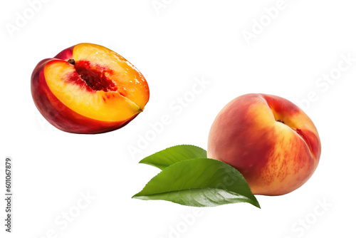 Peach isolated on transparent background. Generative Ai