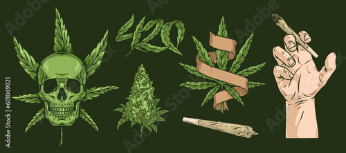Marijuana grass set emblem colorful