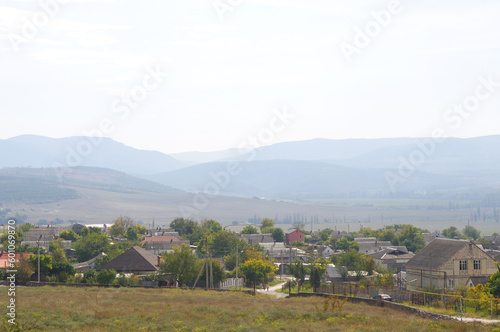 Small town in a mountain valley.