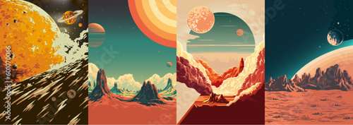 Space world colorful set posters