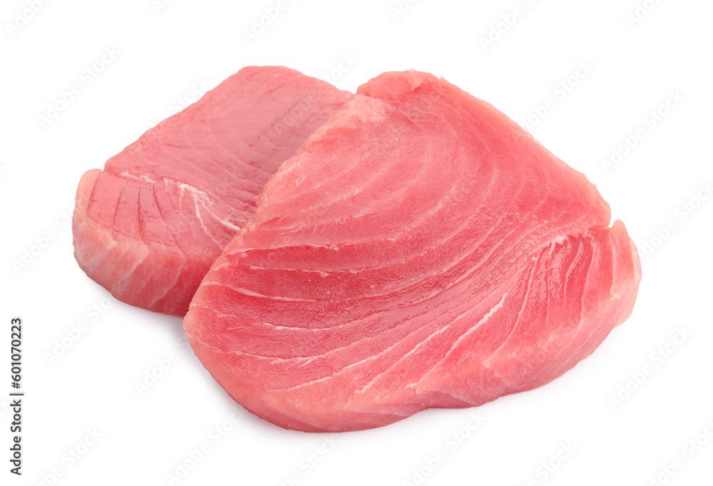 Fresh raw tuna fillets on white background Fresh raw tuna fillets on white background