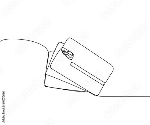 Bank card with a chip, credit card one line art. Continuous line drawing of bank, money, finance, financial, payment, data, savings, economic, wealth, credit