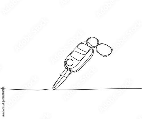 Car keys, car loan one line art. Continuous line drawing of transport, button, electronic, safety, car, insurance, mortgage, lock, driver