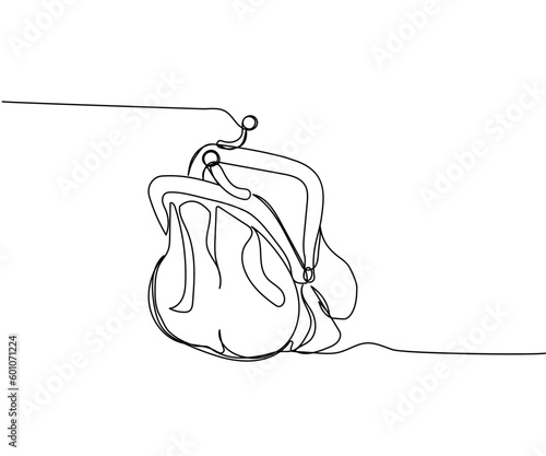 Open vintage coin purse with clasp one line art. Continuous line drawing of bank, money, finance, financial, payment, data, savings, economic, wealth, credit